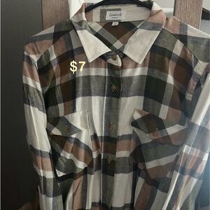 Women’s plaid Shirt - Green, Brown, and White